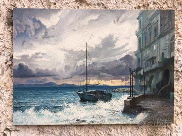 Quadro -Marina Napoli- dipinto a olio su tela