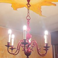 lampadario rosso ferro battuto + 6 lampadine rame