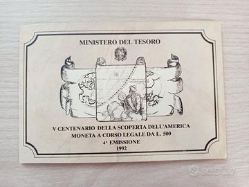 500 Lire argento 1992 commemorativa America