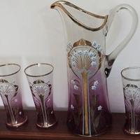 Set da Drink Antico Art Nouveau in Vetro Dipinto