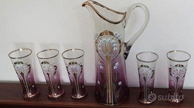Set da Drink Antico Art Nouveau in Vetro Dipinto