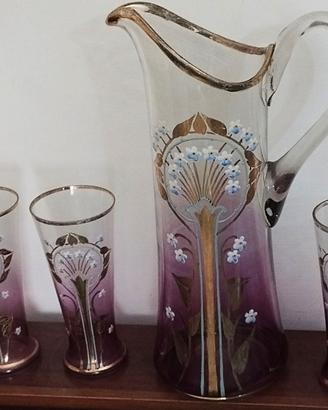 Set da Drink Antico Art Nouveau in Vetro Dipinto
