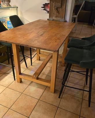 TAVOLO  IN LEGNO MASSELLO + 4 SGABELLI