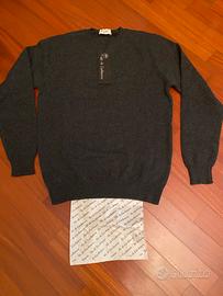 Golf grigio scuro nuovo 100% puro cashmere tg. L