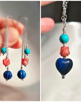  Collana e orecchini in Pietre  e Argento 925