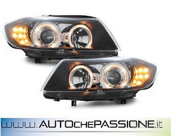 Coppia fanali anteriori angel eyes neri LED BMW SE