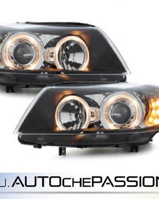 Coppia fanali anteriori angel eyes neri LED BMW SE