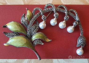SPILLA VINTAGE A FORMA DI MUGHETTO IN ARGENTO 925