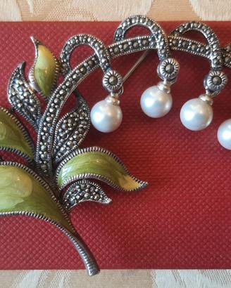 SPILLA VINTAGE A FORMA DI MUGHETTO IN ARGENTO 925