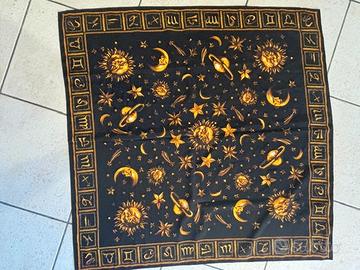 Foulard vintage carré nero e oro fantasia zodiacal