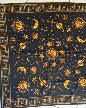 Foulard vintage carré nero e oro fantasia zodiacal