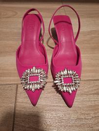 scarpe gioiello fucsia con tacco basso