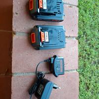 due Batterie con capacità di 2,5Ah e un caricatore