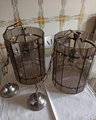Coppia lampadari lanterne Veca anni 70 vetro fumè 