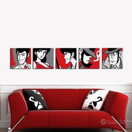 Set 5 Quadri DIPINTI A MANO Personaggi Lupin Pop