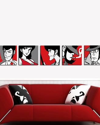 Set 5 Quadri DIPINTI A MANO Personaggi Lupin Pop