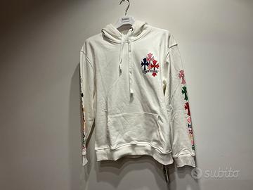 Felpa Chrome Hearts bianca con croci arcobaleno 