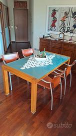 Set Tavolo legno/vetro 160x90 + 4 Sedie in Pelle