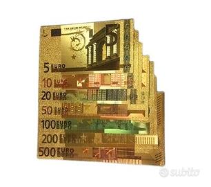 Lotto 7 banconote EURO colorate in lamina d'oro