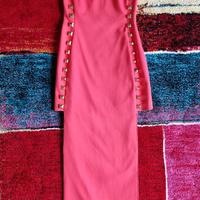 Vestito lungo, spacco, applicazioni, rosa, tg.42