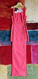 Vestito lungo, spacco, applicazioni, rosa, tg.42