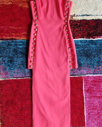 Vestito lungo, spacco, applicazioni, rosa, tg.42