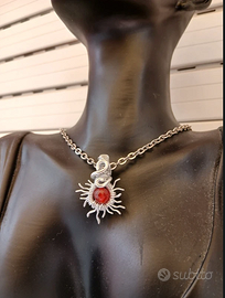 collana acciaio ciondolo a forma di sole corniola