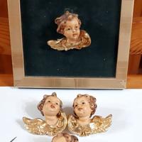 TESTINE D'ANGELO IN LEGNO DIPINTO VINTAGE