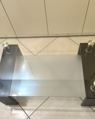 Tavolino da salotto in vetro e legno moderno