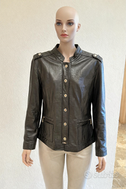 Giacca donna vera pelle nera XXL, stile biker