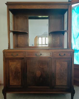 Credenza del 900 intarsiata e base in marmo