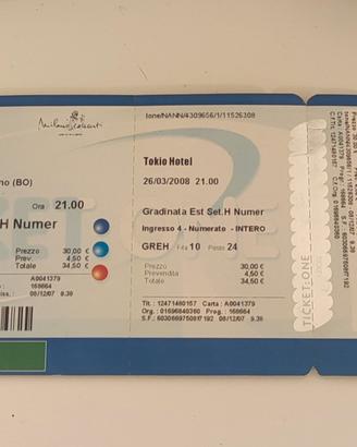 Ticket Biglietto Concerto Tokio Hotel Casalecchio 