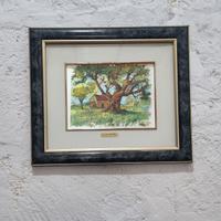 Quadro Paesaggio Rustico con Grande Albero Firmato