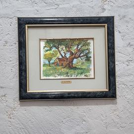 Quadro Paesaggio Rustico con Grande Albero Firmato