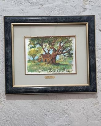 Quadro Paesaggio Rustico con Grande Albero Firmato