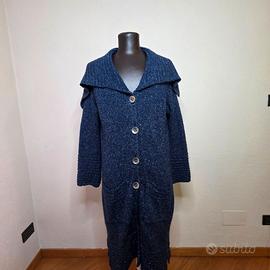 Cardigan blu Donna L lungo Lana Nuovo Made Italy