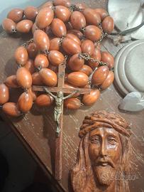 rosario gigante e cristo in legno 