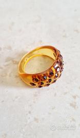 Anello resina e strass color ambra 