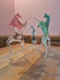 Sculture  Vetro  Murano  cavalli ( 3 figure)