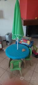 tavolino con ombrellone e sedie