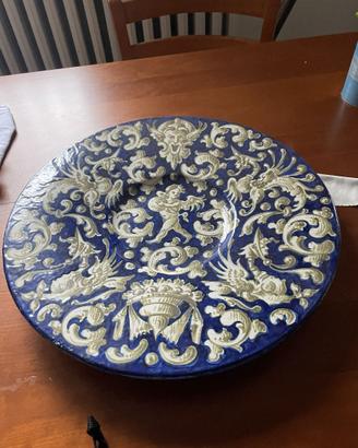 Piatto antico decorativo – ceramica blu con decor