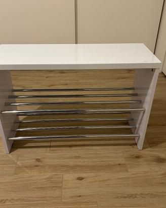 Panca scarpiera in legno bianco laccato