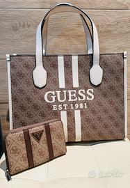 Borsa GUESS Silvana latte/pietra + Wallet Noreen