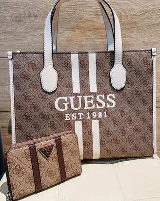 Borsa GUESS Silvana latte/pietra + Wallet Noreen