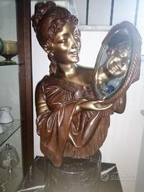 Statua bronzo  su colonna marmo rara- firm. Moreau