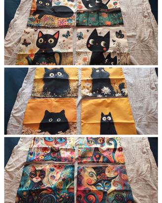 3 set Federe da 4pz 35x35cm raffiguranti gatti
