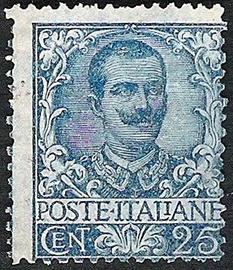 REGNO n. 73 - 25c. azzurro - Floreale 1901. Nuovo