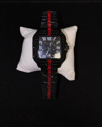 Orologio Iced Out rosso/nero