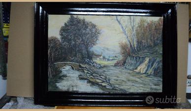 Quadro depoca paesaggio cornice nera firmato