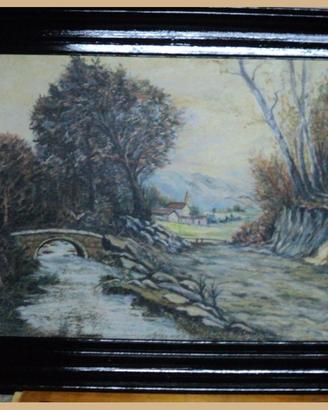 Quadro depoca paesaggio cornice nera firmato